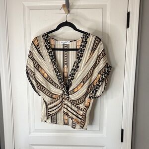 Everly Beige and Black Striped Blouse. NWOT